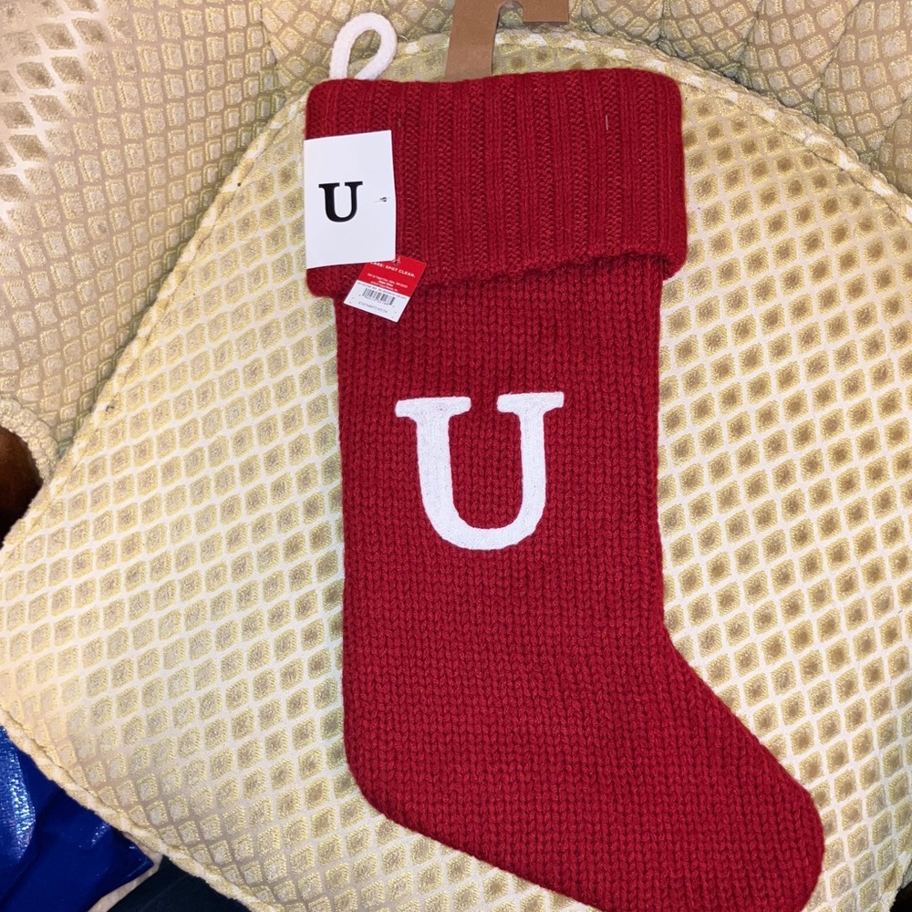 WONDERSHOP RED KNIT CHRISTMAS STOCKING WITH A WHTE U 17 inch